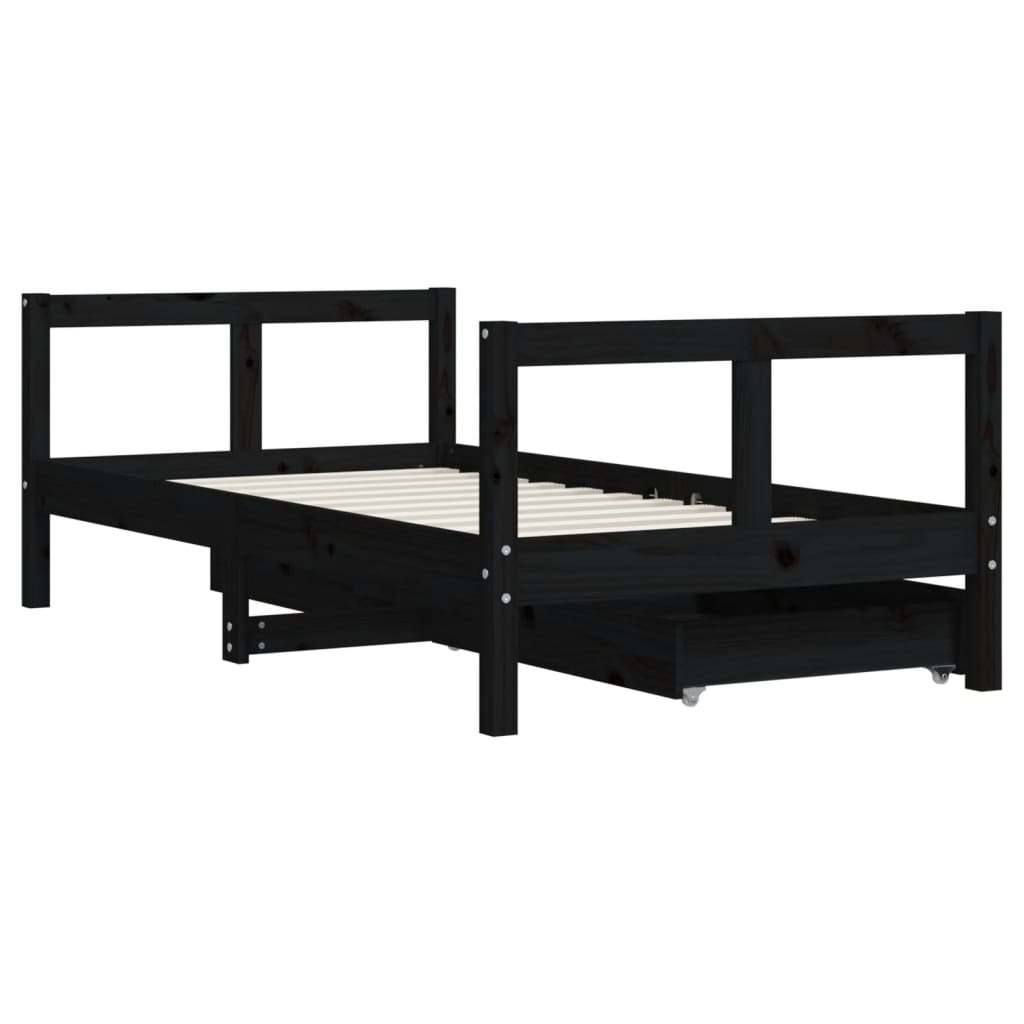 vidaXL Cadru de pat copii cu sertare, negru, 80x160 cm, lemn masiv pin vidaXL Cadru de pat copii cu sertare, negru, 80x160 cm, lemn masiv pin