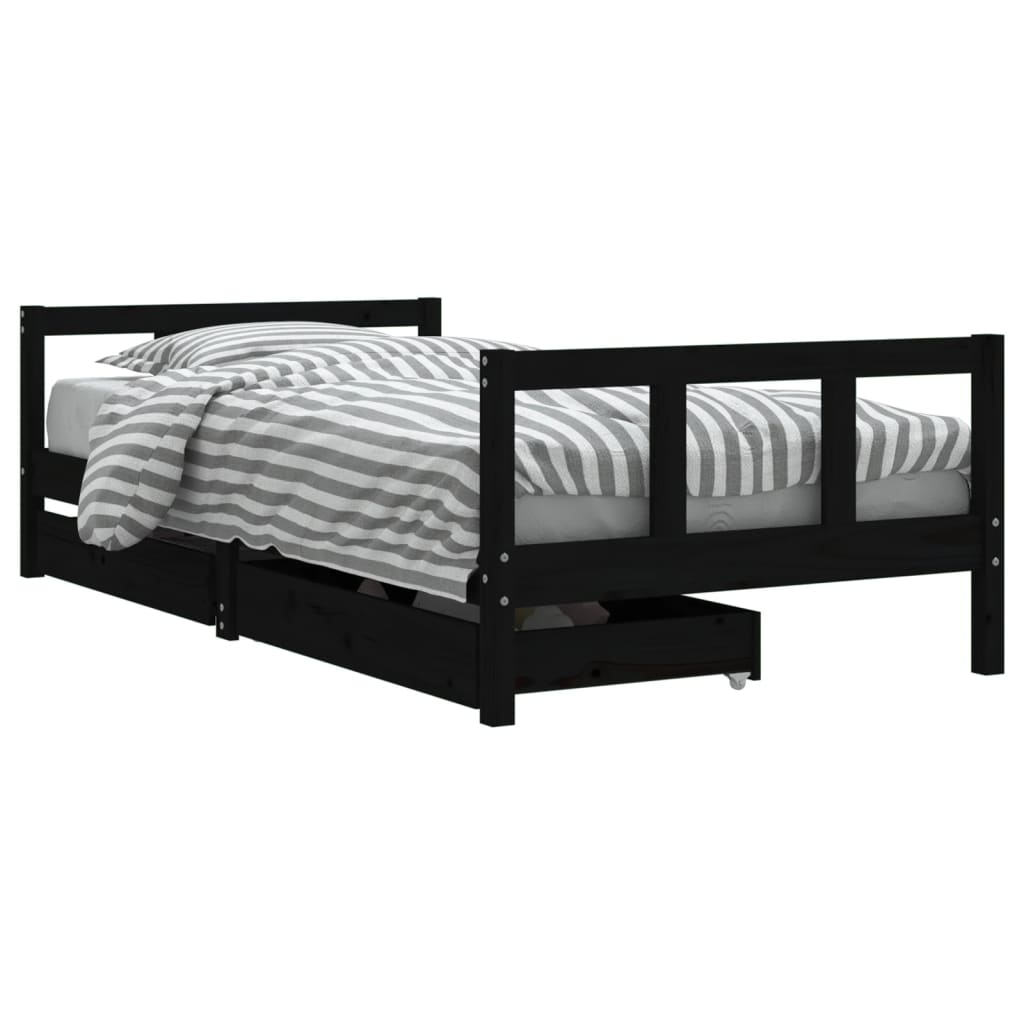 vidaXL Cadru de pat copii cu sertare, negru, 90x190 cm, lemn masiv pin vidaXL Cadru de pat copii cu sertare, negru, 90x190 cm, lemn masiv pin