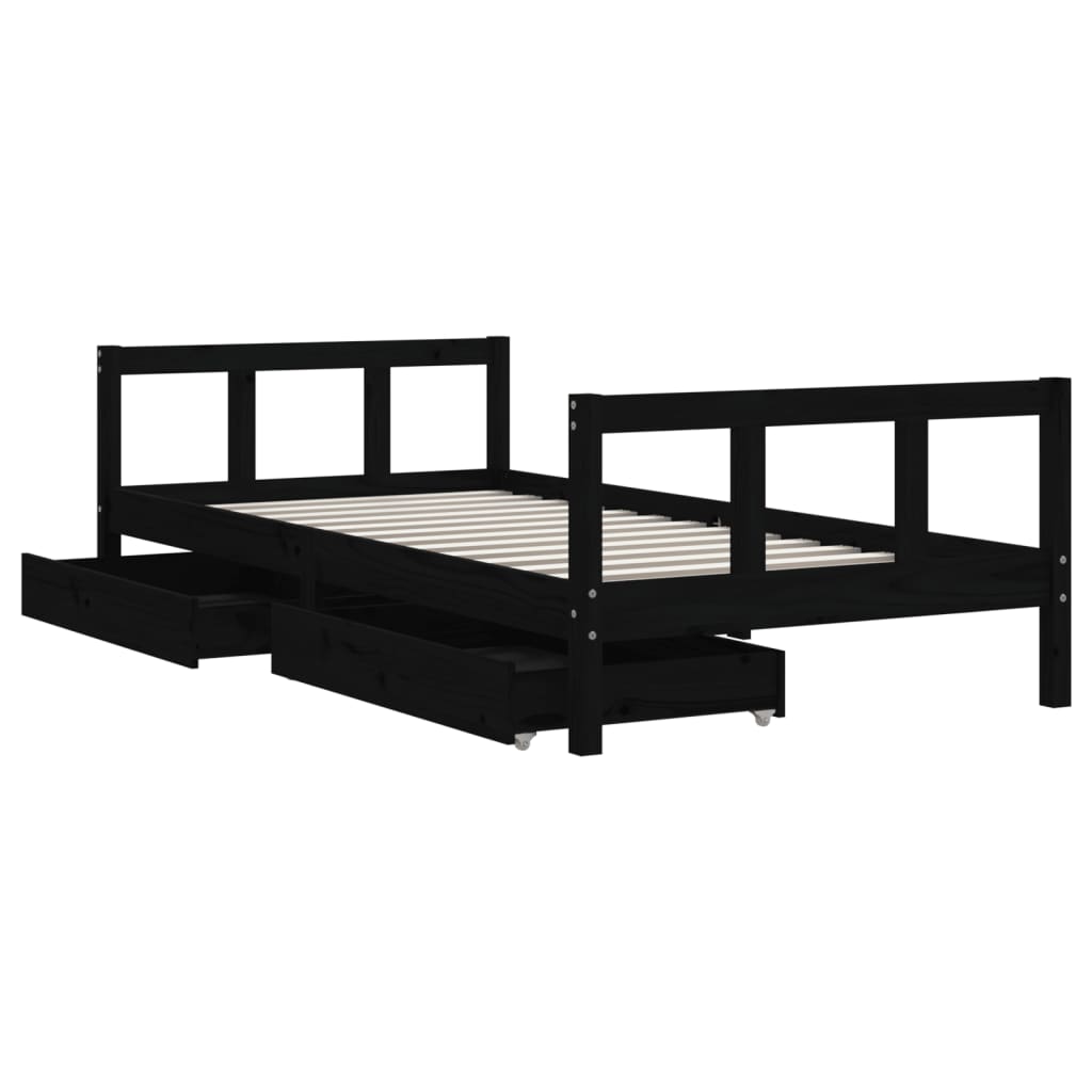 vidaXL Cadru de pat copii cu sertare, negru, 90x190 cm, lemn masiv pin vidaXL Cadru de pat copii cu sertare, negru, 90x190 cm, lemn masiv pin