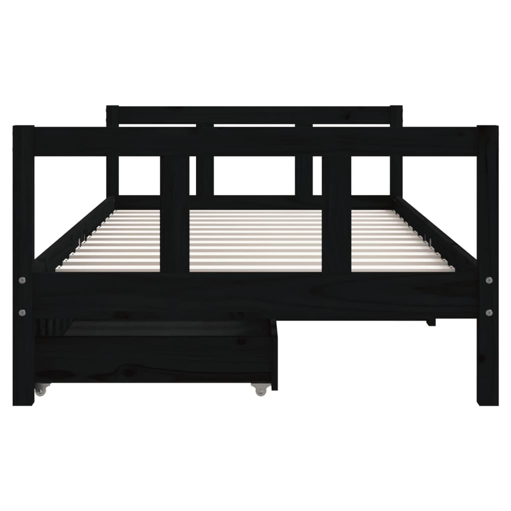 vidaXL Cadru de pat copii cu sertare, negru, 90x190 cm, lemn masiv pin vidaXL Cadru de pat copii cu sertare, negru, 90x190 cm, lemn masiv pin
