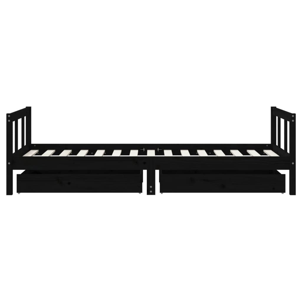 vidaXL Cadru de pat copii cu sertare, negru, 90x190 cm, lemn masiv pin vidaXL Cadru de pat copii cu sertare, negru, 90x190 cm, lemn masiv pin