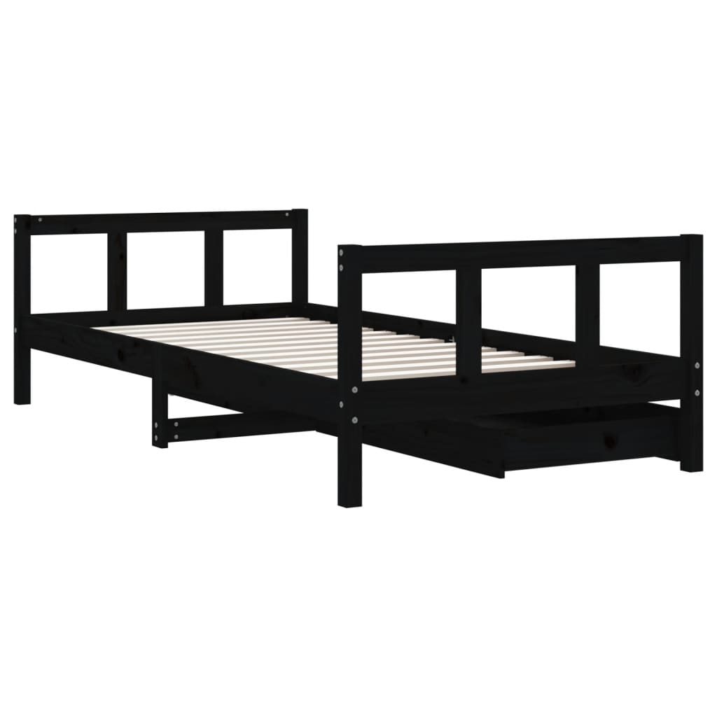 vidaXL Cadru de pat copii cu sertare, negru, 90x190 cm, lemn masiv pin vidaXL Cadru de pat copii cu sertare, negru, 90x190 cm, lemn masiv pin