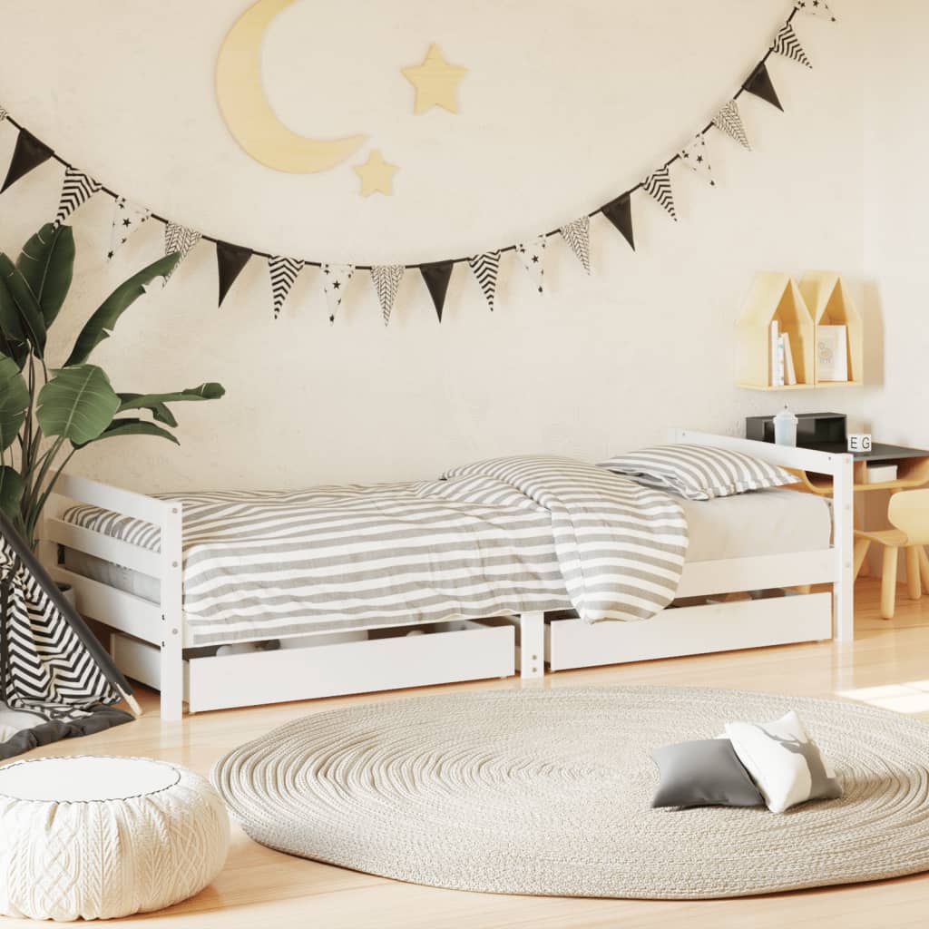 vidaXL Cadru pat copii cu sertare, alb, 80x200 cm, lemn masiv de pin vidaXL Cadru pat copii cu sertare, alb, 80x200 cm, lemn masiv de pin