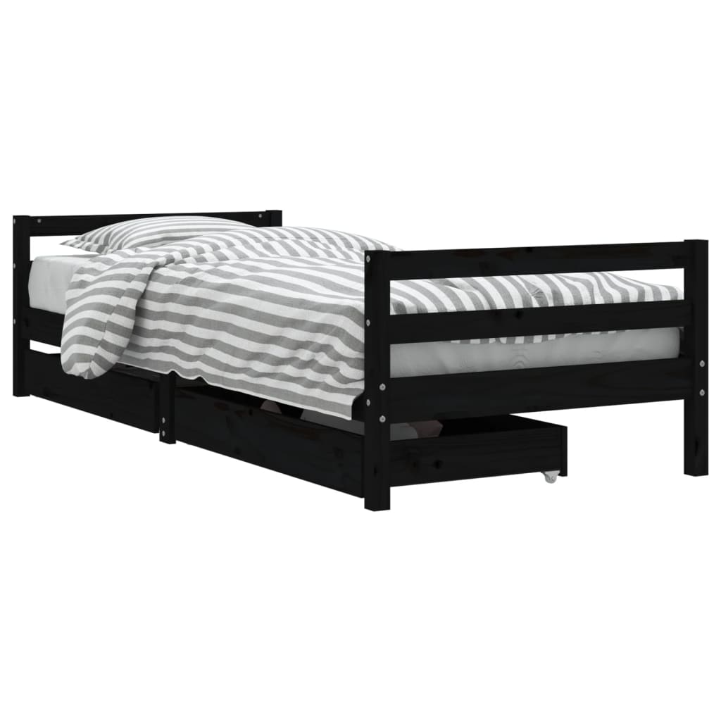 vidaXL Cadru pat copii cu sertare, negru, 80x200 cm, lemn masiv de pin vidaXL Cadru pat copii cu sertare, negru, 80x200 cm, lemn masiv de pin