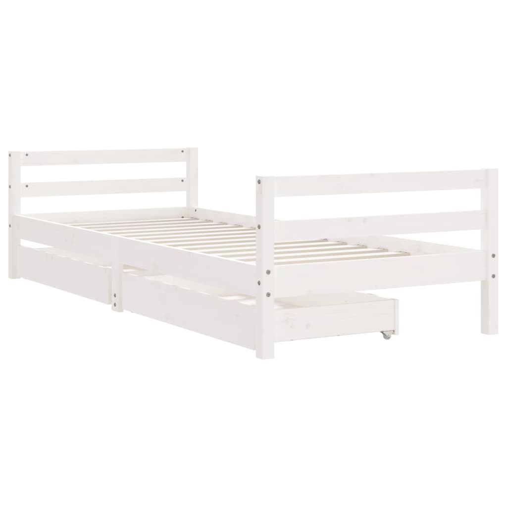 vidaXL Cadru de pat cu sertare de copii, alb, 90x200 cm lemn masiv pin vidaXL Cadru de pat cu sertare de copii, alb, 90x200 cm lemn masiv pin