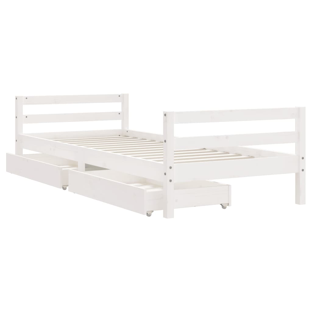 vidaXL Cadru de pat cu sertare de copii, alb, 90x200 cm lemn masiv pin vidaXL Cadru de pat cu sertare de copii, alb, 90x200 cm lemn masiv pin