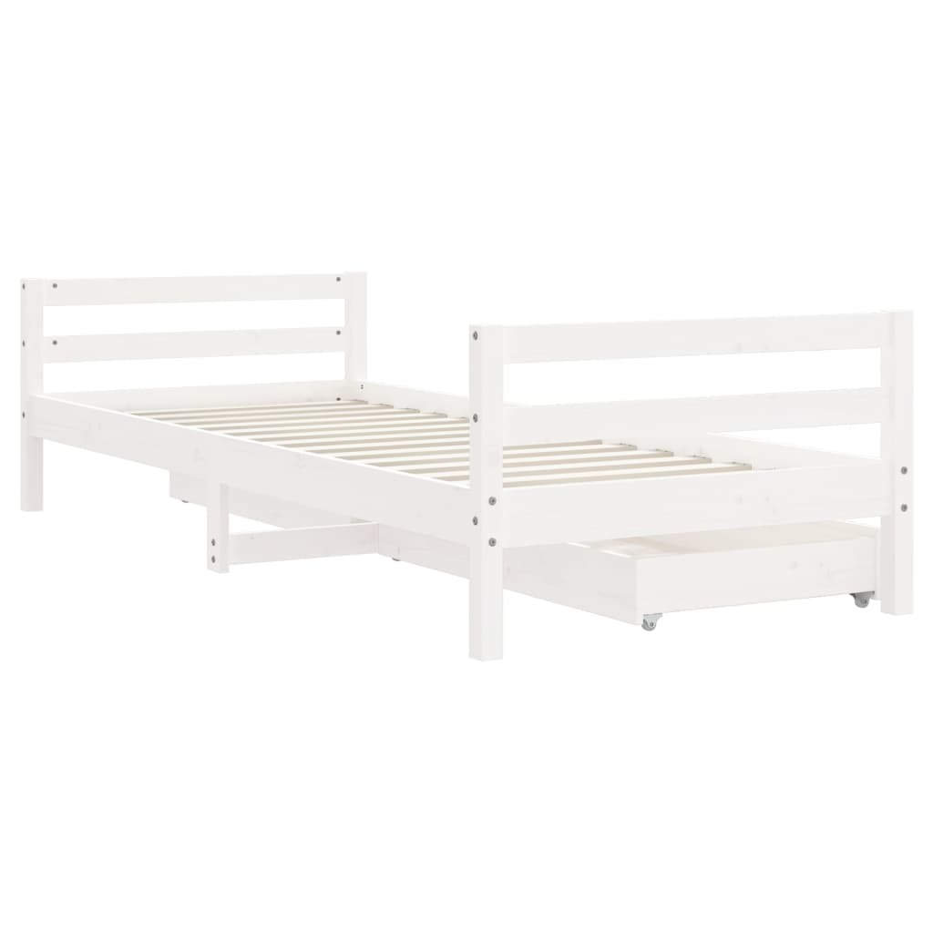 vidaXL Cadru de pat cu sertare de copii, alb, 90x200 cm lemn masiv pin vidaXL Cadru de pat cu sertare de copii, alb, 90x200 cm lemn masiv pin