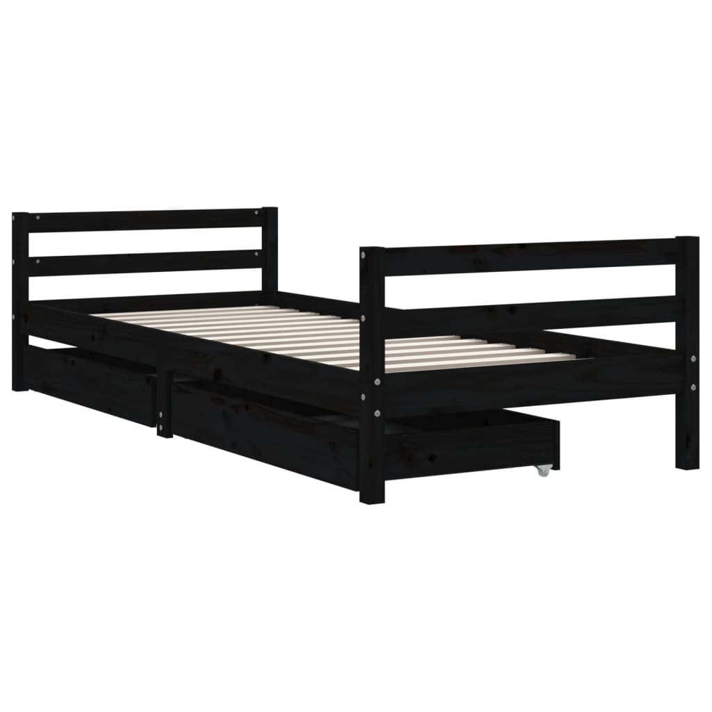 vidaXL Cadru de pat copii cu sertare, negru, 90x200 cm, lemn masiv pin vidaXL Cadru de pat copii cu sertare, negru, 90x200 cm, lemn masiv pin