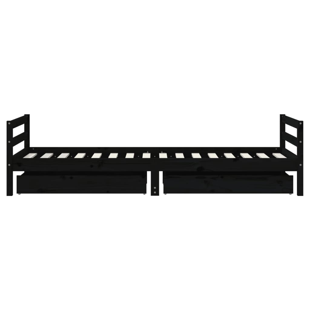 vidaXL Cadru de pat copii cu sertare, negru, 90x200 cm, lemn masiv pin vidaXL Cadru de pat copii cu sertare, negru, 90x200 cm, lemn masiv pin