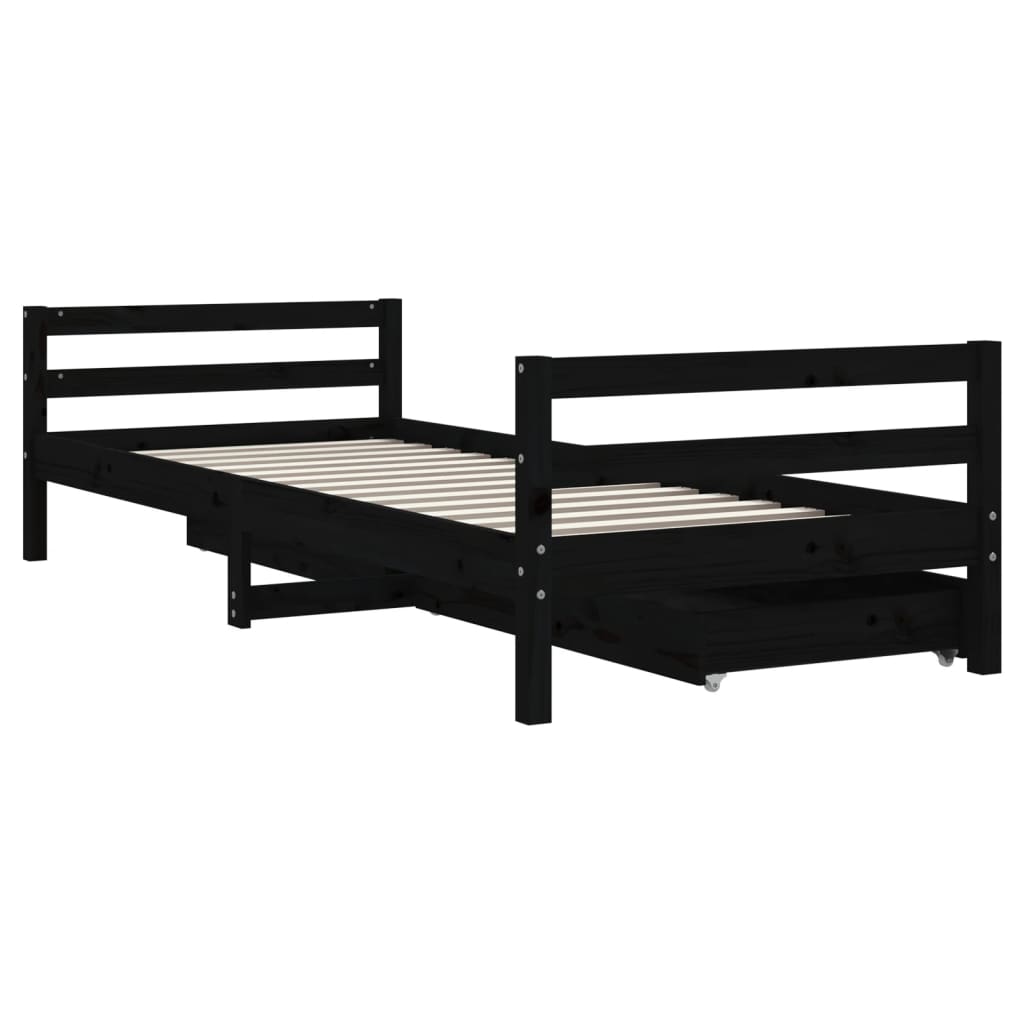 vidaXL Cadru de pat copii cu sertare, negru, 90x200 cm, lemn masiv pin vidaXL Cadru de pat copii cu sertare, negru, 90x200 cm, lemn masiv pin