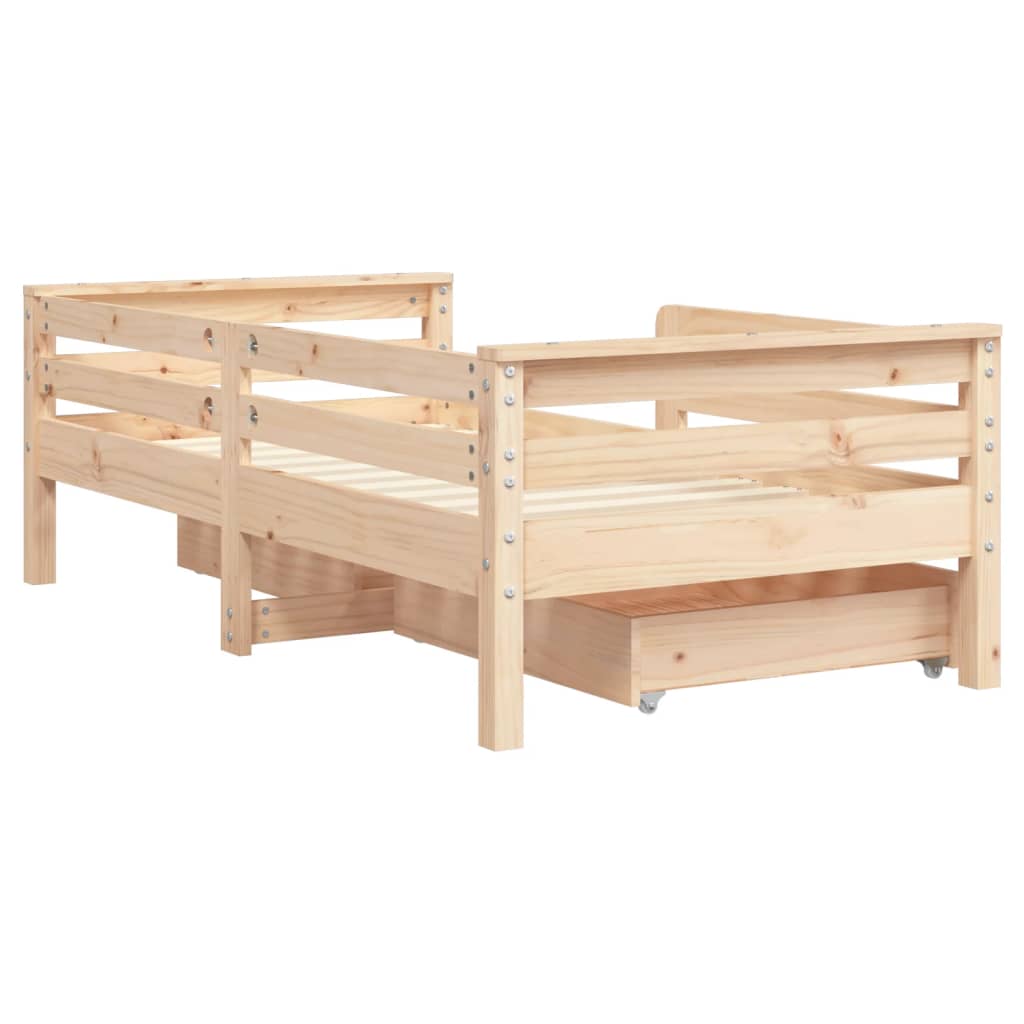 vidaXL Cadru de pat cu sertare de copii, 70x140 cm, lemn masiv de pin vidaXL Cadru de pat cu sertare de copii, 70x140 cm, lemn masiv de pin