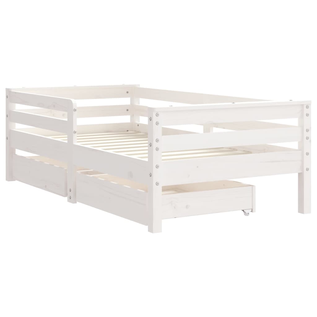 vidaXL Cadru de pat copii cu sertare, alb, 70x140 cm, lemn masiv pin vidaXL Cadru de pat copii cu sertare, alb, 70x140 cm, lemn masiv pin