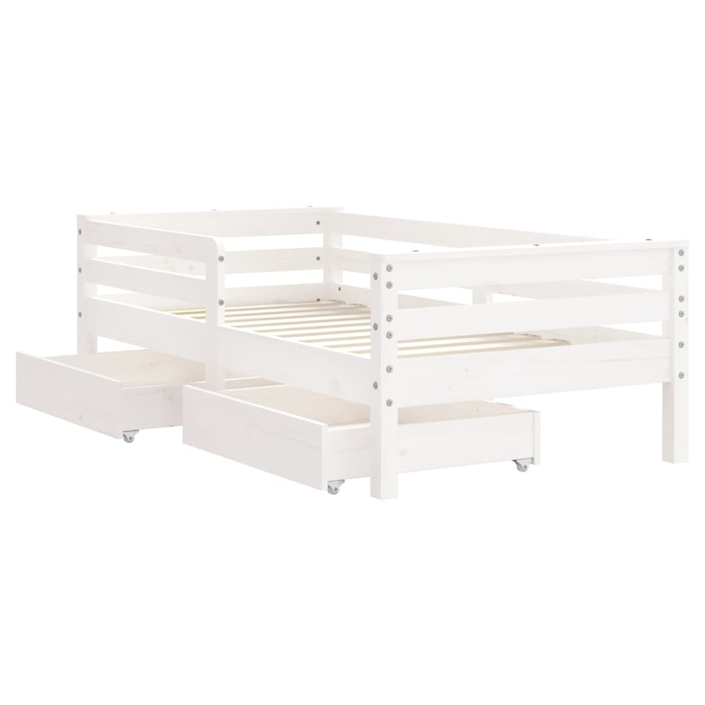 vidaXL Cadru de pat copii cu sertare, alb, 70x140 cm, lemn masiv pin vidaXL Cadru de pat copii cu sertare, alb, 70x140 cm, lemn masiv pin