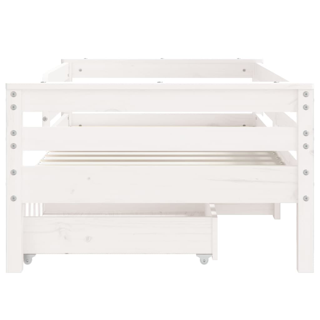 vidaXL Cadru de pat copii cu sertare, alb, 70x140 cm, lemn masiv pin vidaXL Cadru de pat copii cu sertare, alb, 70x140 cm, lemn masiv pin