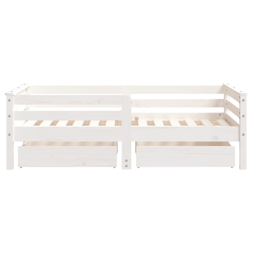 vidaXL Cadru de pat copii cu sertare, alb, 70x140 cm, lemn masiv pin vidaXL Cadru de pat copii cu sertare, alb, 70x140 cm, lemn masiv pin