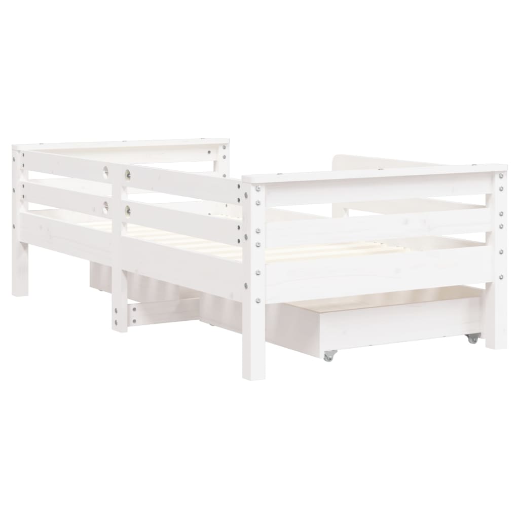 vidaXL Cadru de pat copii cu sertare, alb, 70x140 cm, lemn masiv pin vidaXL Cadru de pat copii cu sertare, alb, 70x140 cm, lemn masiv pin