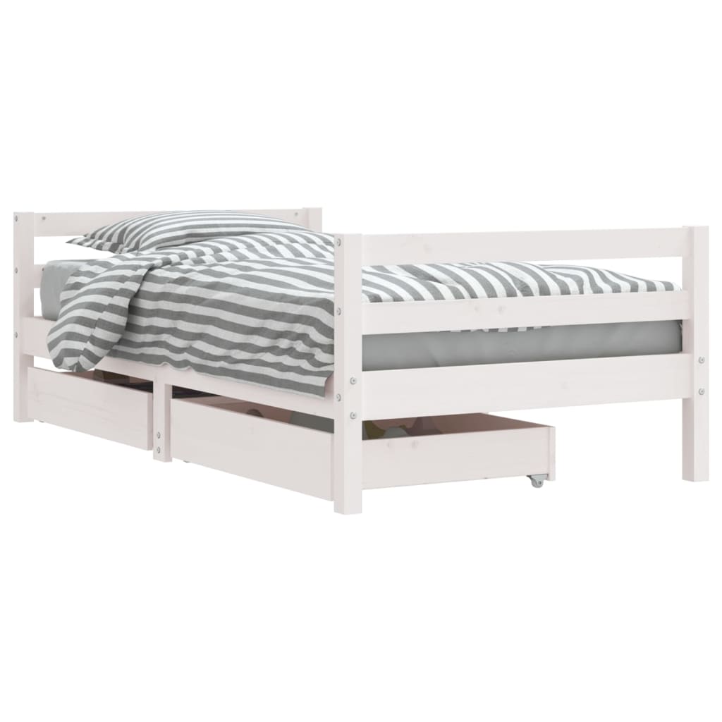 vidaXL Cadru de pat copii cu sertare, alb, 80x160 cm, lemn masiv pin vidaXL Cadru de pat copii cu sertare, alb, 80x160 cm, lemn masiv pin