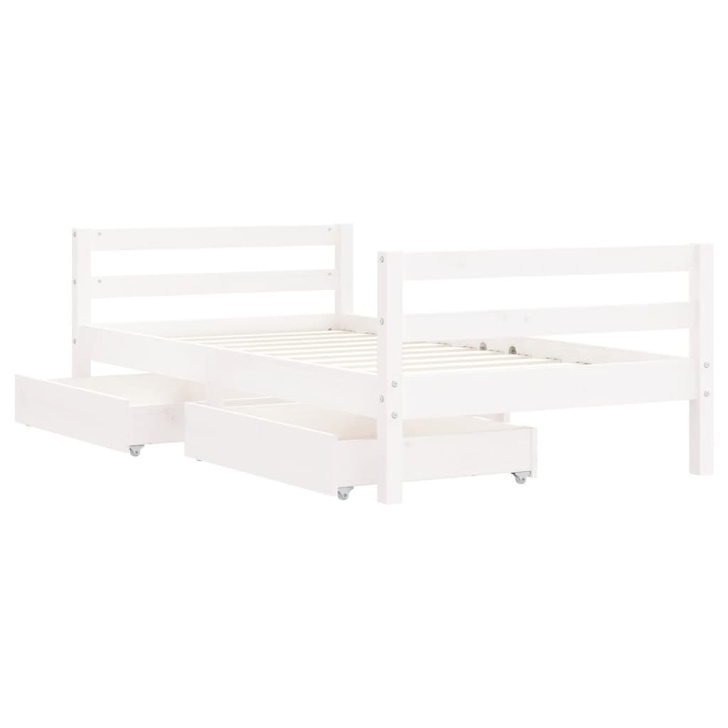 vidaXL Cadru de pat copii cu sertare, alb, 80x160 cm, lemn masiv pin vidaXL Cadru de pat copii cu sertare, alb, 80x160 cm, lemn masiv pin