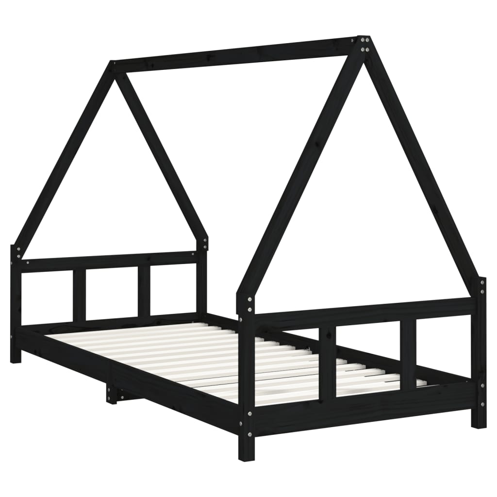 vidaXL Cadru pat pentru copii, negru, 90x200 cm, lemn masiv de pin vidaXL Cadru pat pentru copii, negru, 90x200 cm, lemn masiv de pin