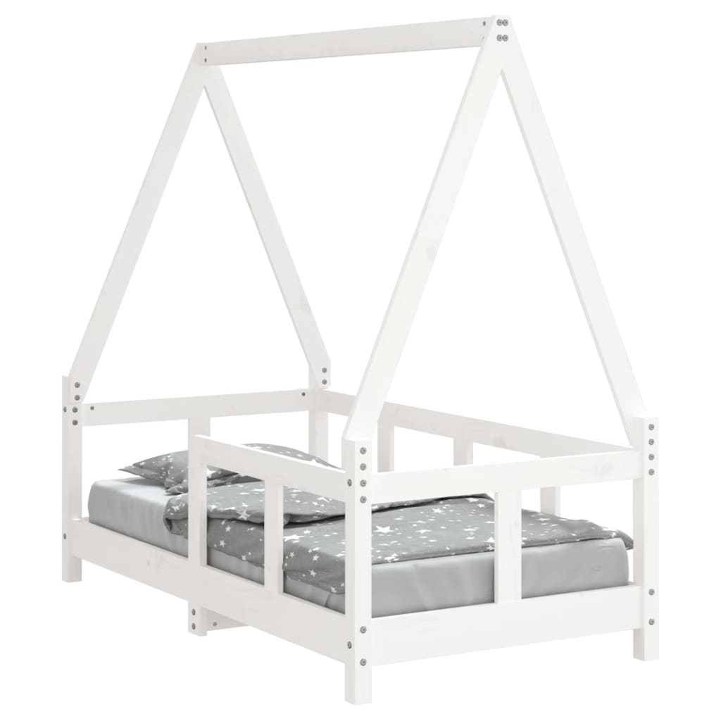 vidaXL Cadru de pat pentru copii, alb, 70x140 cm, lemn masiv de pin vidaXL Cadru de pat pentru copii, alb, 70x140 cm, lemn masiv de pin