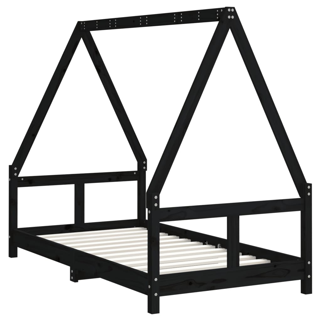 vidaXL Cadru de pat pentru copii, negru, 80x160 cm, lemn masiv de pin vidaXL Cadru de pat pentru copii, negru, 80x160 cm, lemn masiv de pin