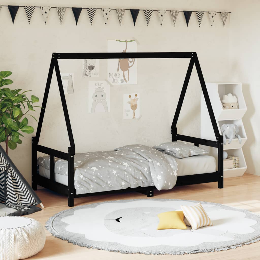 vidaXL Cadru de pat pentru copii, negru, 80x160 cm, lemn masiv de pin vidaXL Cadru de pat pentru copii, negru, 80x160 cm, lemn masiv de pin