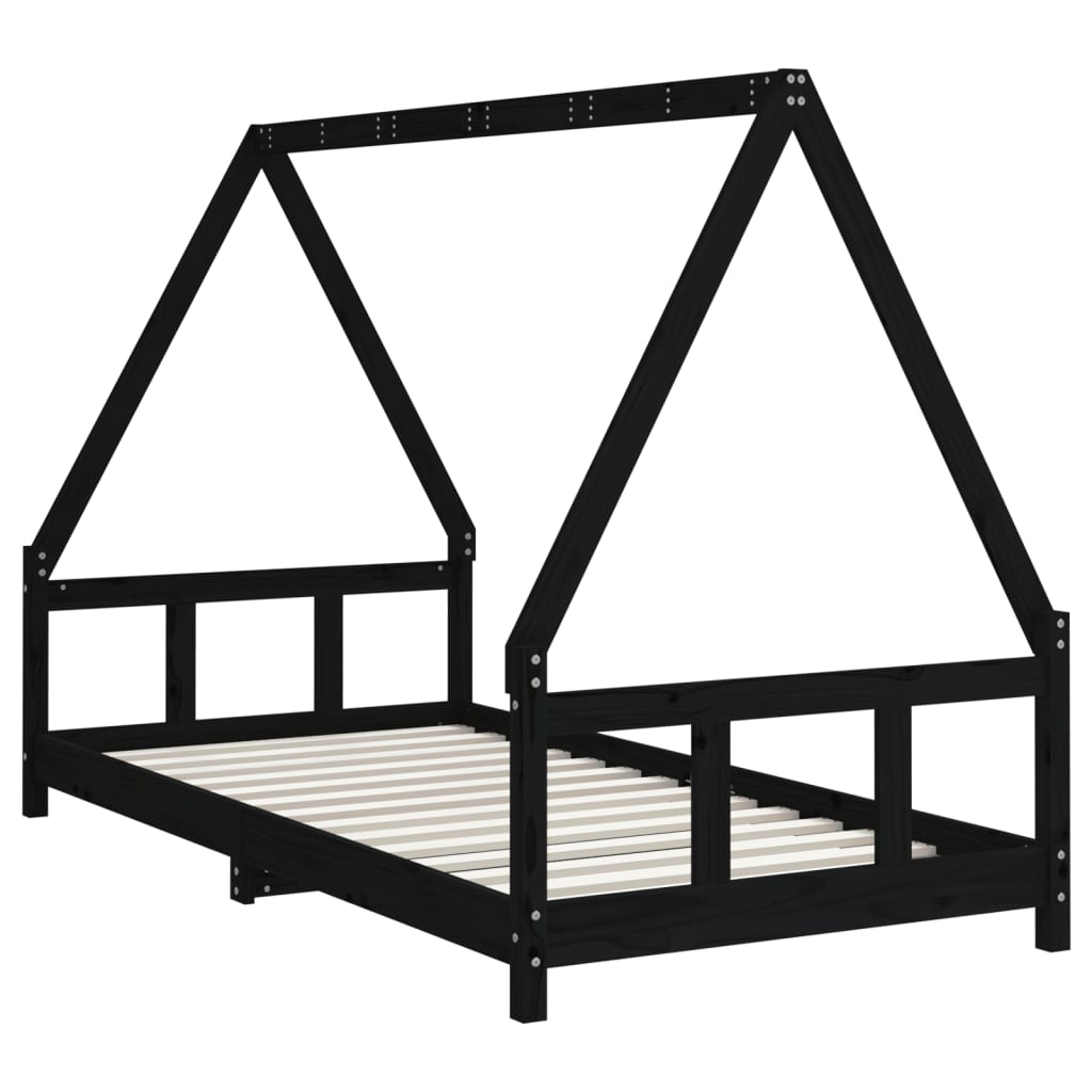 vidaXL Cadru de pat pentru copii, negru, 90x190 cm, lemn masiv de pin vidaXL Cadru de pat pentru copii, negru, 90x190 cm, lemn masiv de pin