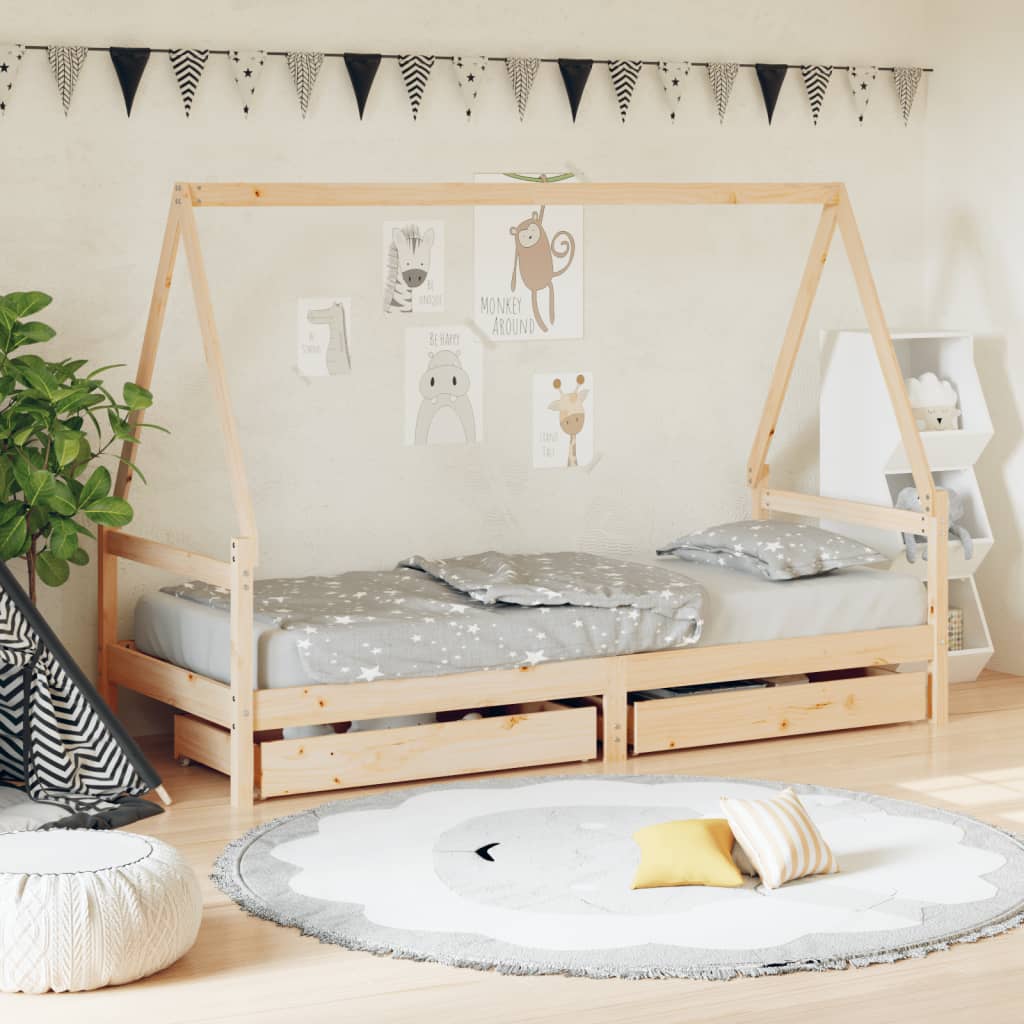 vidaXL Cadru pat copii cu sertare, 80x200 cm, lemn masiv de pin vidaXL Cadru pat copii cu sertare, 80x200 cm, lemn masiv de pin
