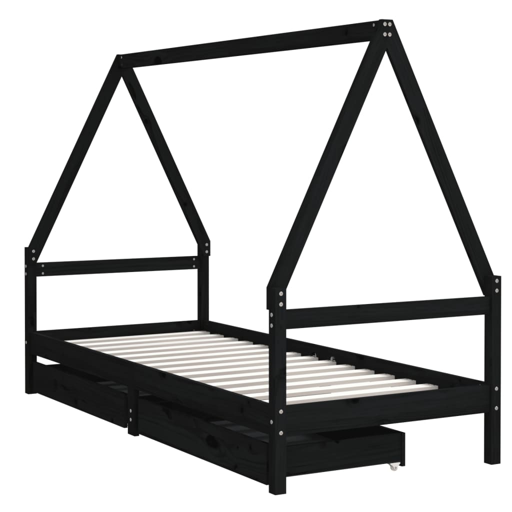 vidaXL Cadru pat copii cu sertare, negru, 80x200 cm, lemn masiv de pin vidaXL Cadru pat copii cu sertare, negru, 80x200 cm, lemn masiv de pin
