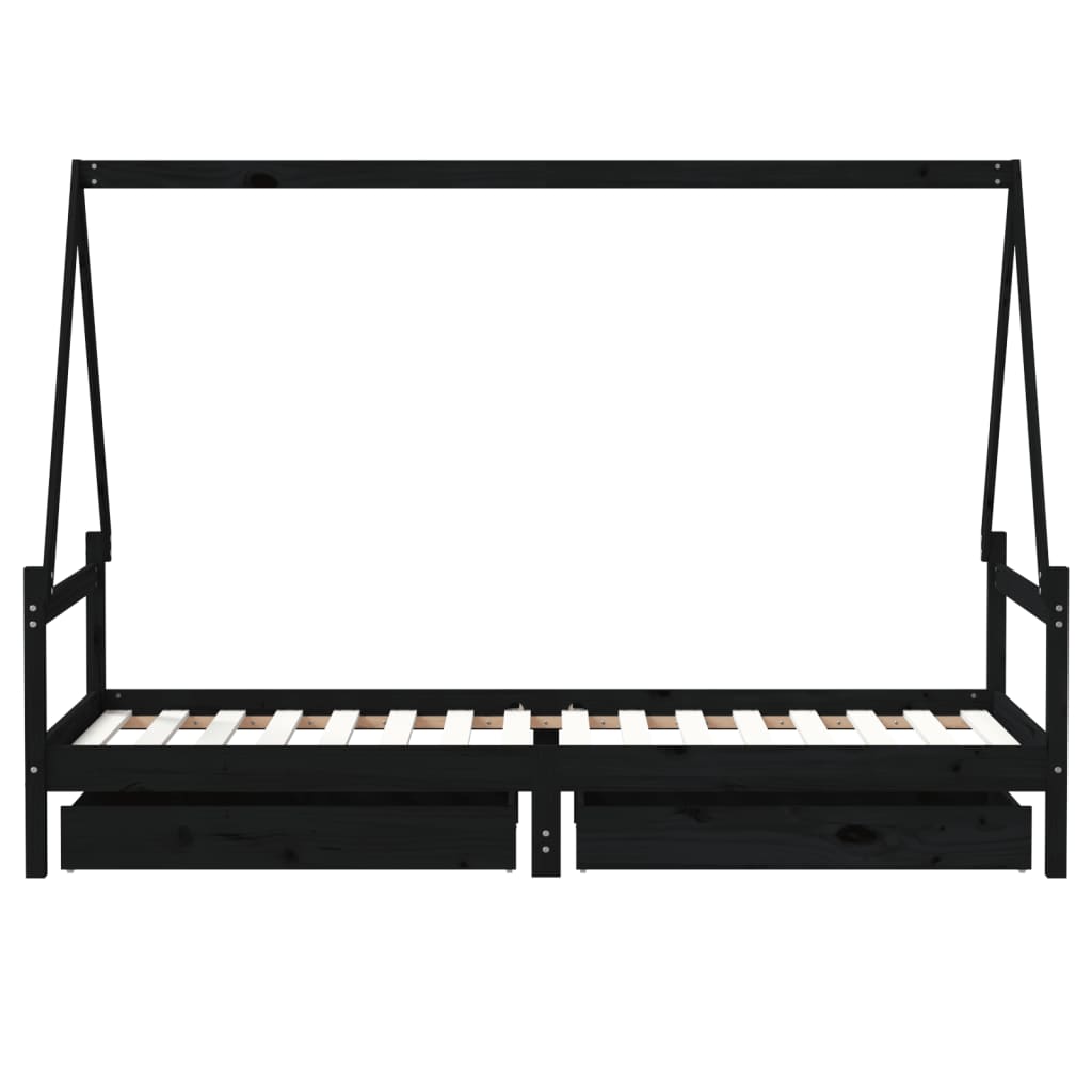 vidaXL Cadru pat copii cu sertare, negru, 80x200 cm, lemn masiv de pin vidaXL Cadru pat copii cu sertare, negru, 80x200 cm, lemn masiv de pin