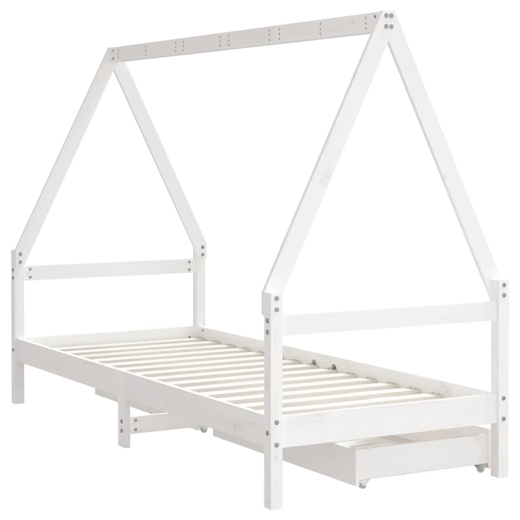 vidaXL Cadru de pat cu sertare de copii, alb, 90x200 cm lemn masiv pin vidaXL Cadru de pat cu sertare de copii, alb, 90x200 cm lemn masiv pin