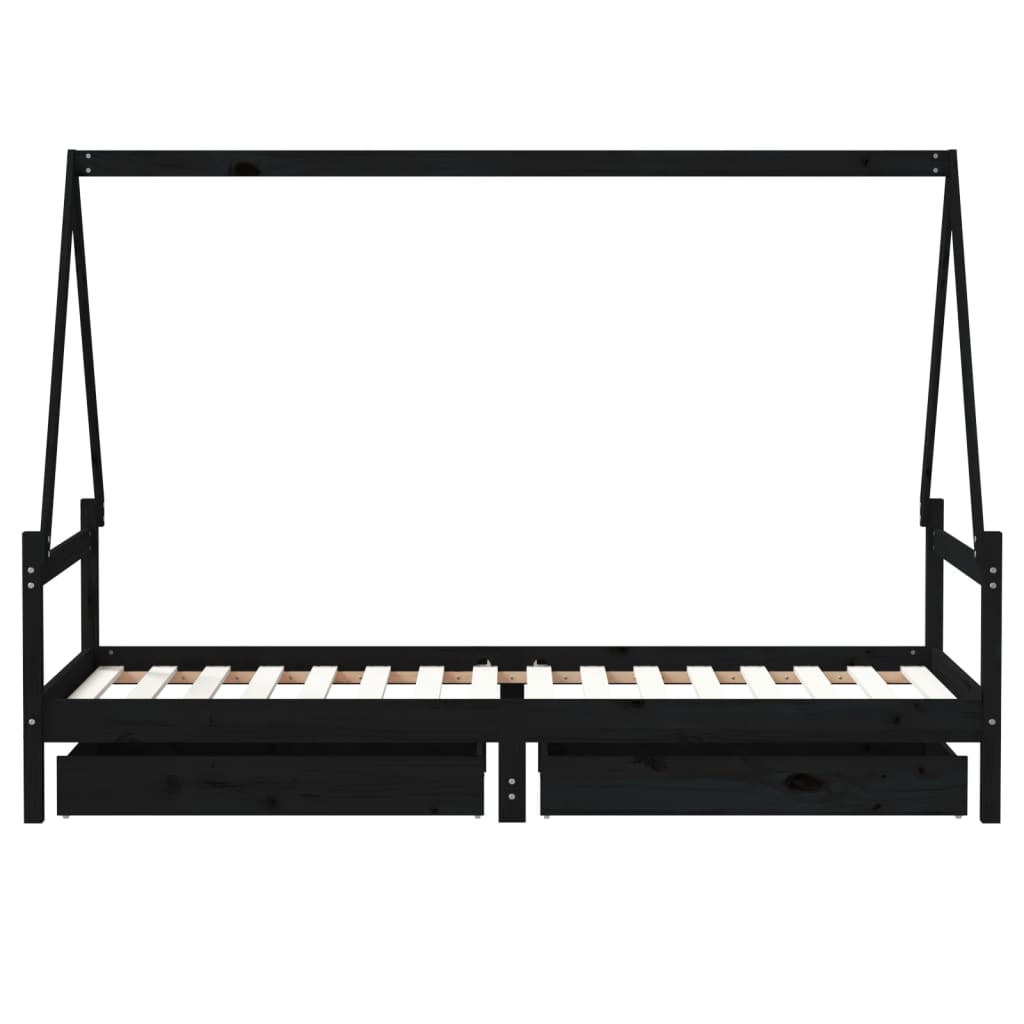 vidaXL Cadru de pat copii cu sertare, negru, 90x200 cm, lemn masiv pin vidaXL Cadru de pat copii cu sertare, negru, 90x200 cm, lemn masiv pin