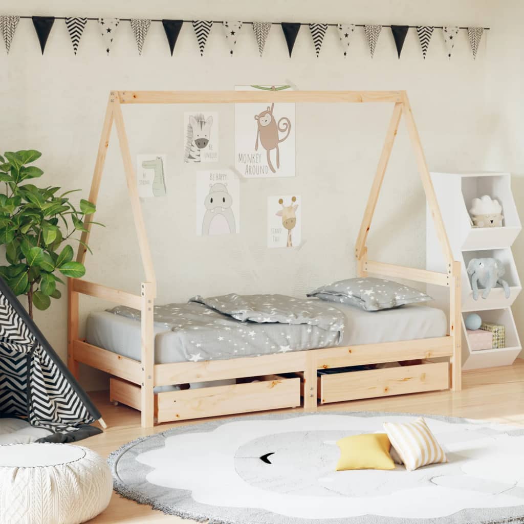 vidaXL Cadru de pat copii cu sertare, 80x160 cm, lemn masiv pin vidaXL Cadru de pat copii cu sertare, 80x160 cm, lemn masiv pin