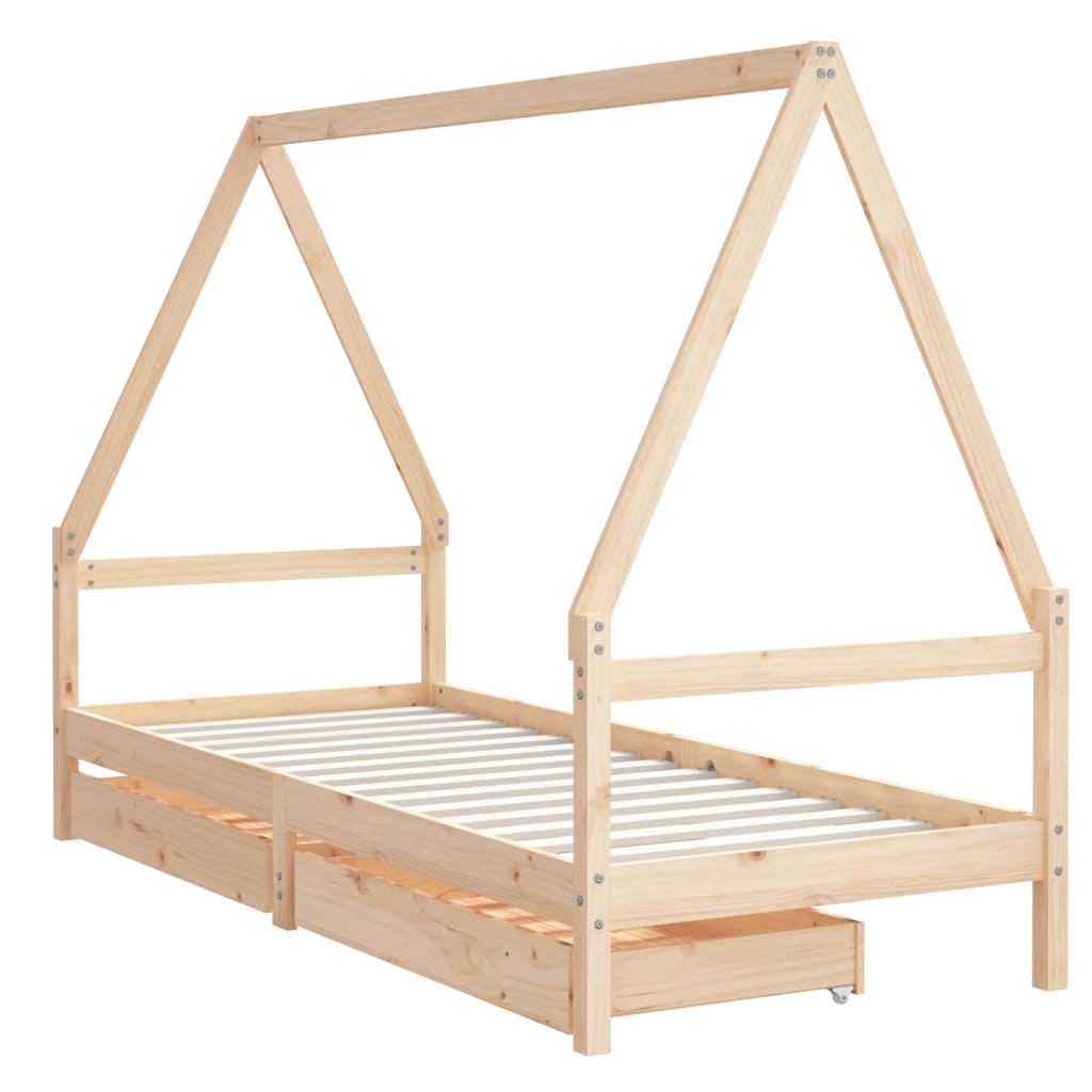 vidaXL Cadru de pat pentru copii cu sertare, 90x190 cm, lemn masiv pin