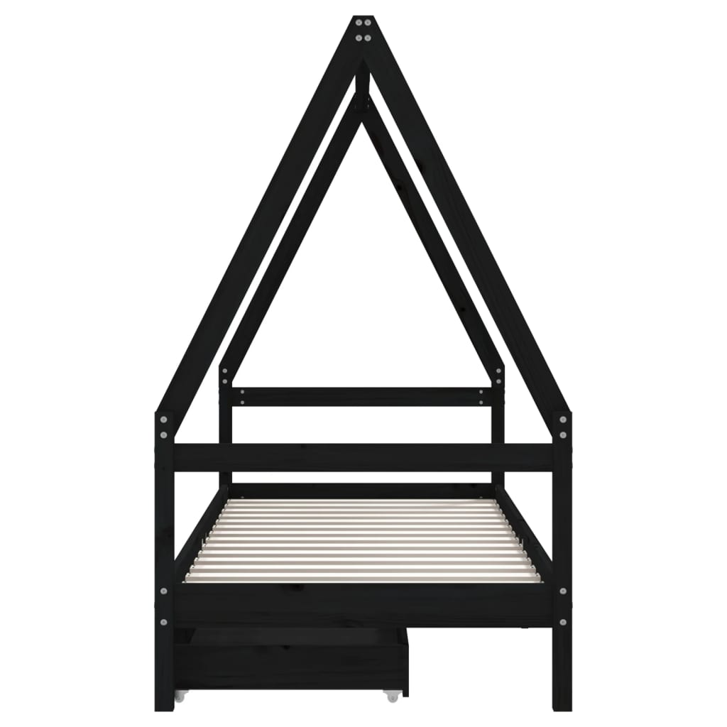 vidaXL Cadru de pat copii cu sertare, negru, 90x190 cm, lemn masiv pin vidaXL Cadru de pat copii cu sertare, negru, 90x190 cm, lemn masiv pin