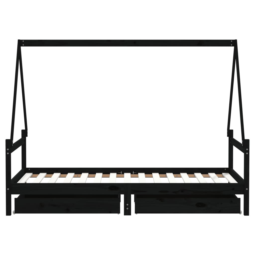 vidaXL Cadru de pat copii cu sertare, negru, 90x190 cm, lemn masiv pin vidaXL Cadru de pat copii cu sertare, negru, 90x190 cm, lemn masiv pin