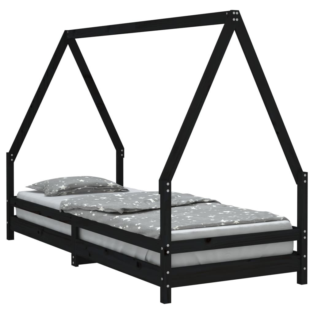 vidaXL Cadru pat pentru copii, negru, 90x200 cm, lemn masiv de pin vidaXL Cadru pat pentru copii, negru, 90x200 cm, lemn masiv de pin