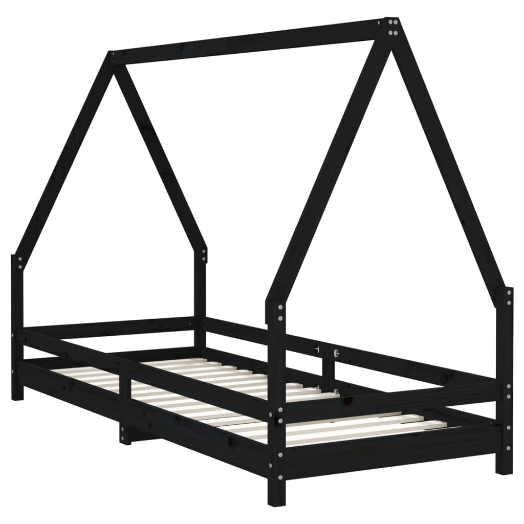vidaXL Cadru pat pentru copii, negru, 90x200 cm, lemn masiv de pin vidaXL Cadru pat pentru copii, negru, 90x200 cm, lemn masiv de pin