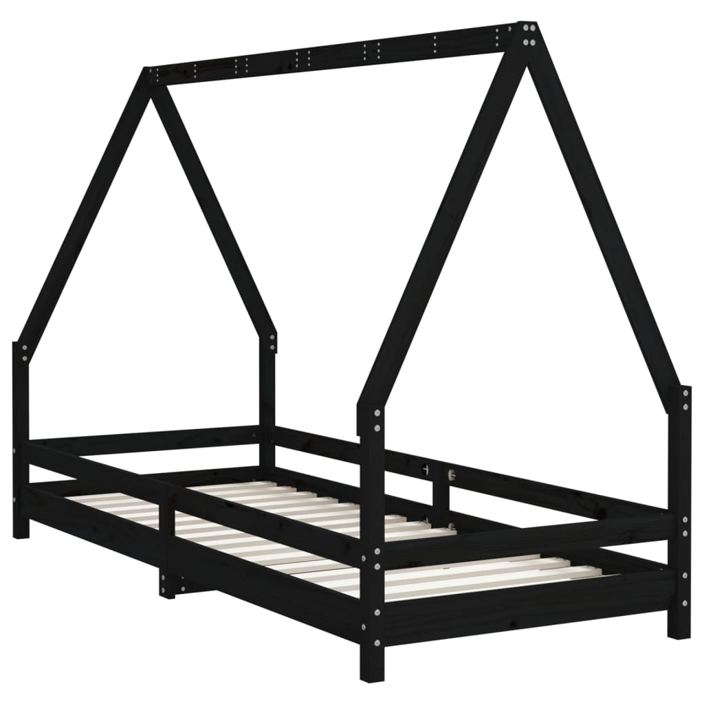 vidaXL Cadru pat pentru copii, negru, 90x200 cm, lemn masiv de pin vidaXL Cadru pat pentru copii, negru, 90x200 cm, lemn masiv de pin