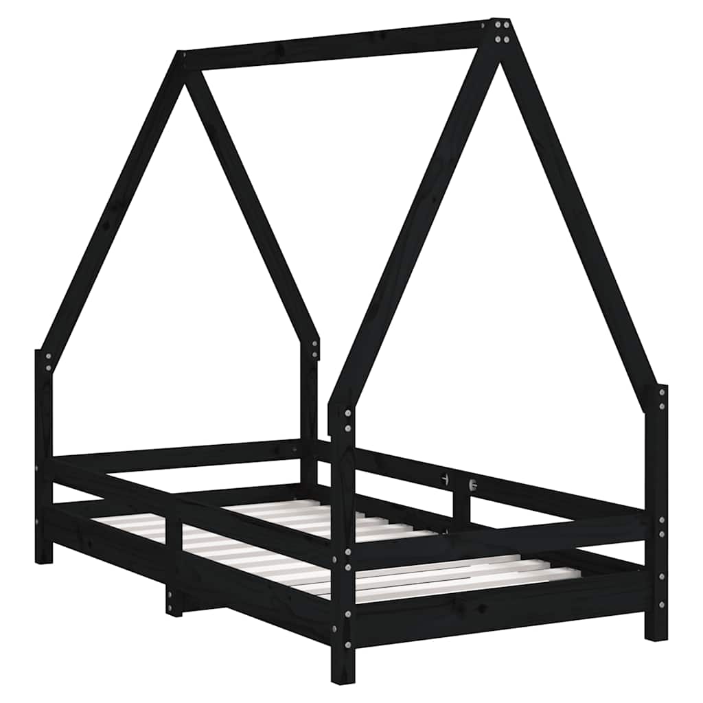 vidaXL Cadru de pat pentru copii, negru, 80x160 cm, lemn masiv de pin vidaXL Cadru de pat pentru copii, negru, 80x160 cm, lemn masiv de pin