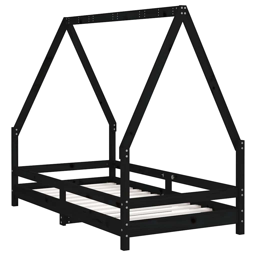 vidaXL Cadru de pat pentru copii, negru, 80x160 cm, lemn masiv de pin vidaXL Cadru de pat pentru copii, negru, 80x160 cm, lemn masiv de pin