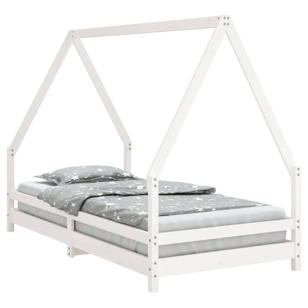 vidaXL Cadru de pat pentru copii, alb, 90x190 cm, lemn masiv de pin vidaXL Cadru de pat pentru copii, alb, 90x190 cm, lemn masiv de pin