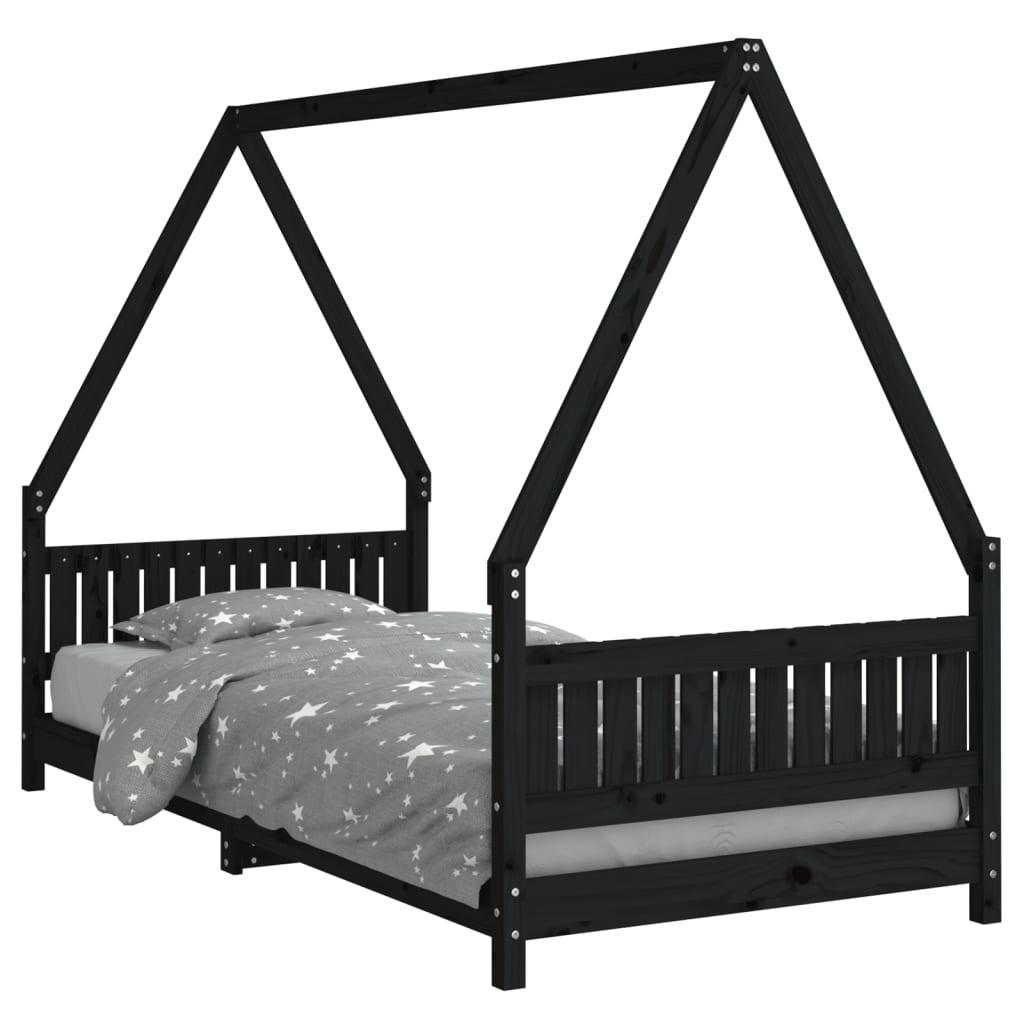 vidaXL Cadru pat pentru copii, negru, 90x200 cm, lemn masiv de pin
