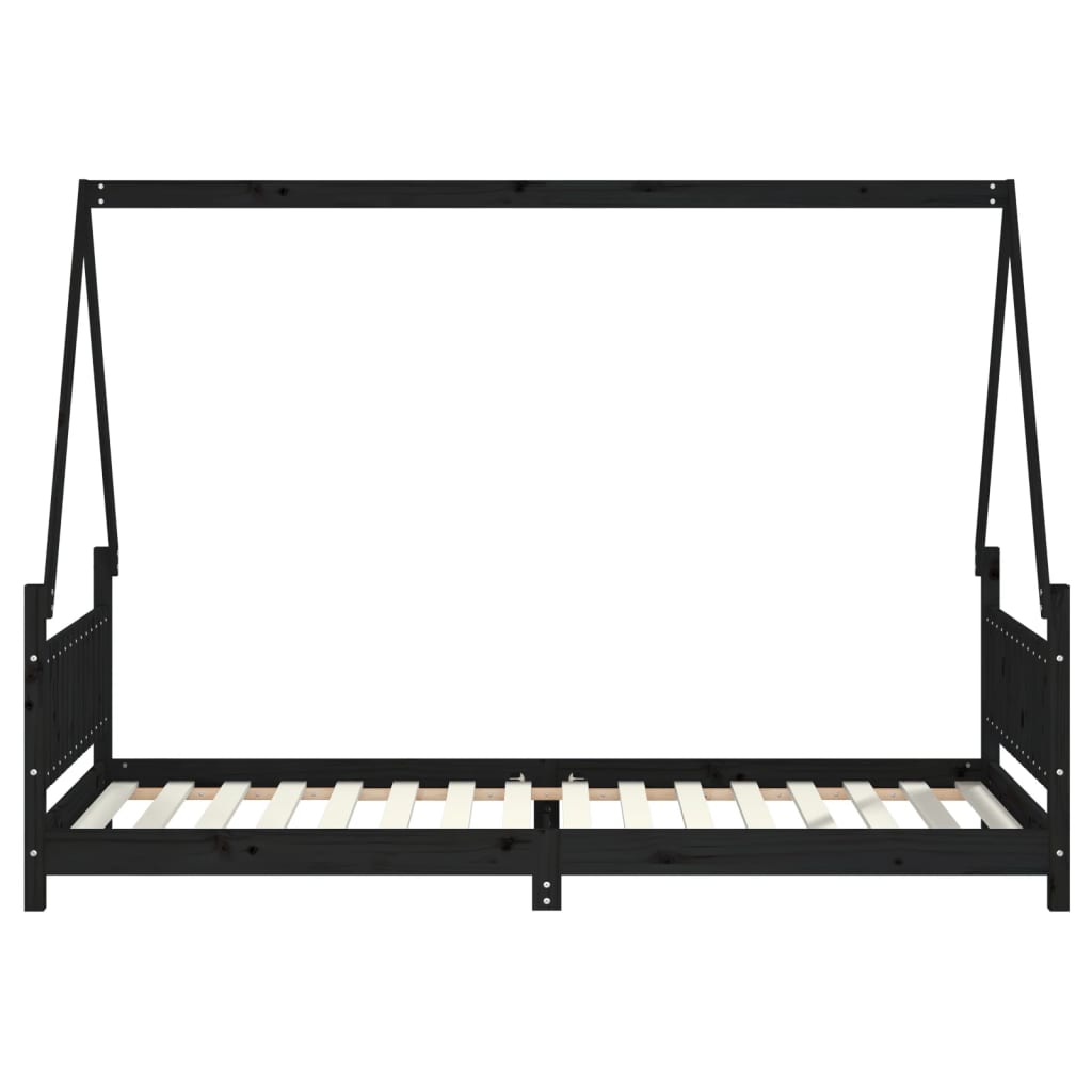 vidaXL Cadru pat pentru copii, negru, 90x200 cm, lemn masiv de pin