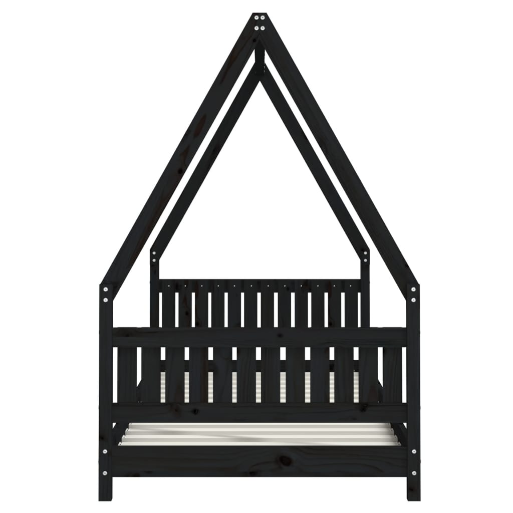 vidaXL Cadru pat pentru copii, negru, 90x200 cm, lemn masiv de pin