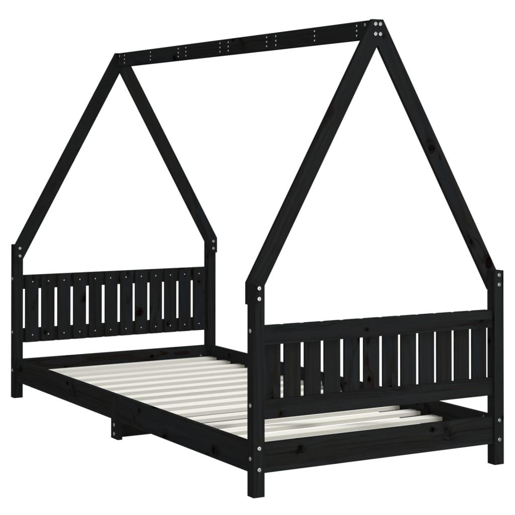 vidaXL Cadru pat pentru copii, negru, 90x200 cm, lemn masiv de pin