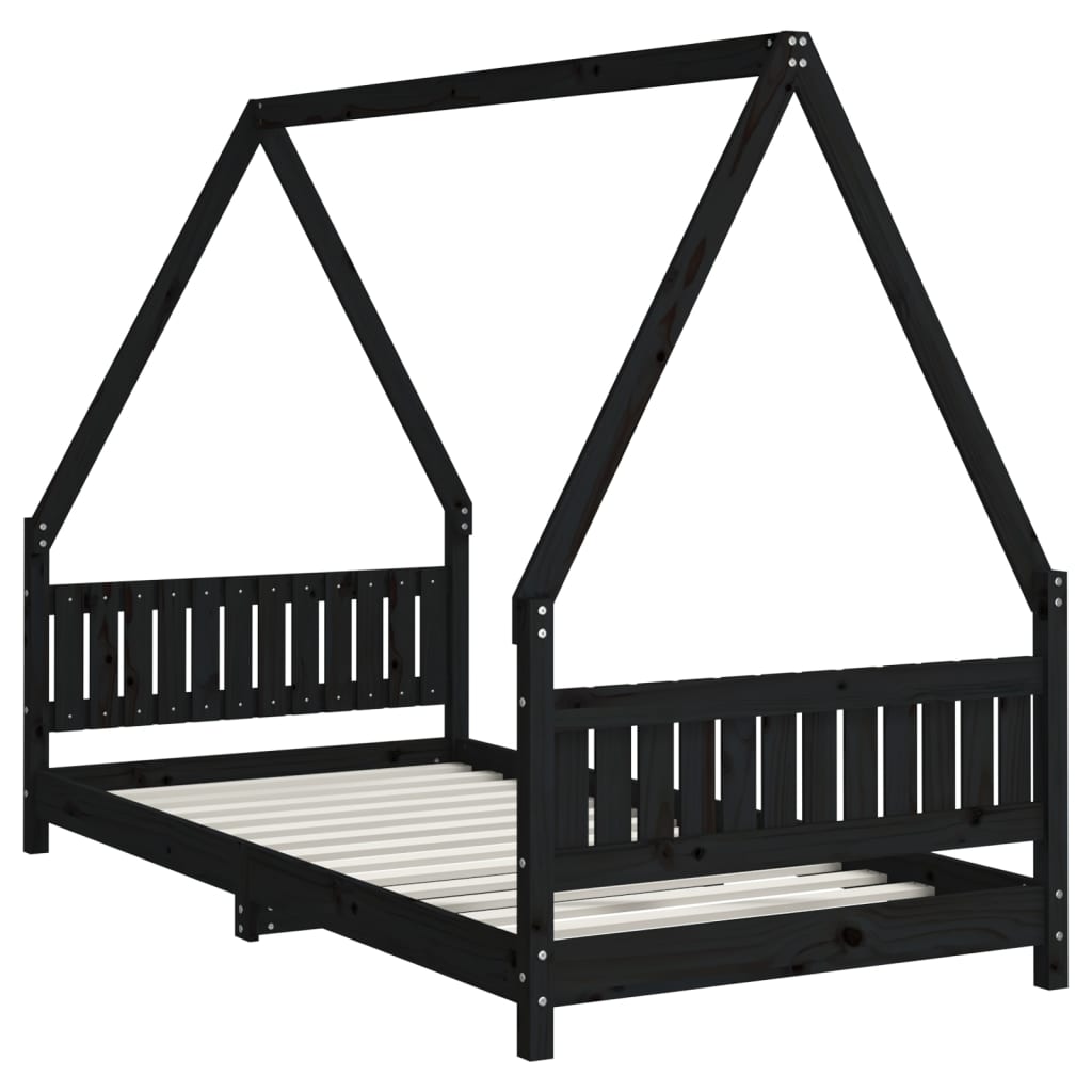 vidaXL Cadru de pat pentru copii, negru, 90x190 cm, lemn masiv de pin