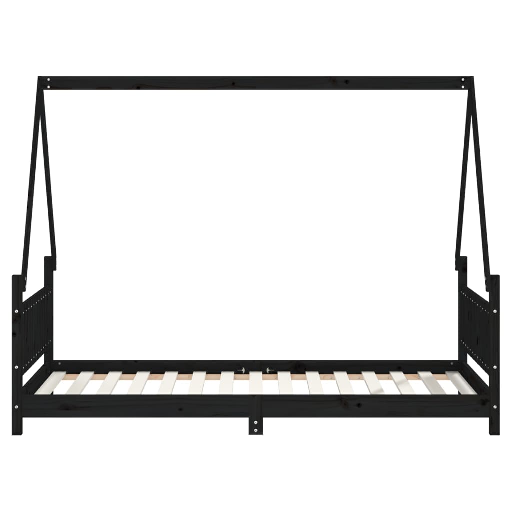 vidaXL Cadru de pat pentru copii, negru, 90x190 cm, lemn masiv de pin