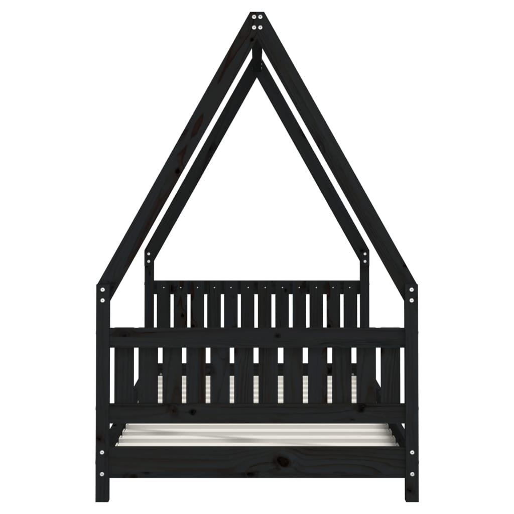 vidaXL Cadru de pat pentru copii, negru, 90x190 cm, lemn masiv de pin