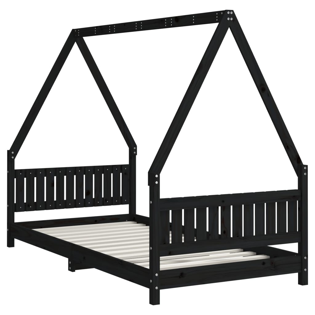 vidaXL Cadru de pat pentru copii, negru, 90x190 cm, lemn masiv de pin